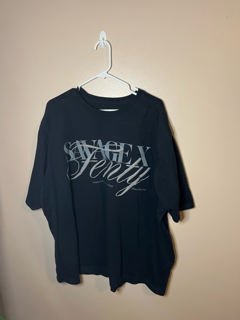 Savage X Fenty Black Tee with Gray Script Logo NWOT